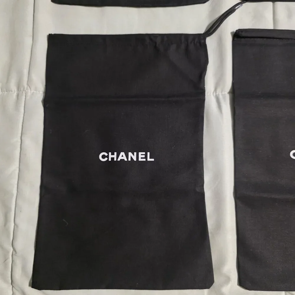 Authentic CHANEL Dust Bag Covers with Drawstrings Black Size 13X9.5 in Set Of 4